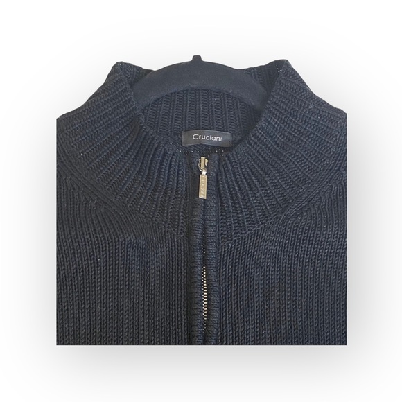 new Cruciani 𖦹 Luxury Fine Knit Zip Cardigan Sweater 𖦹 Black 𖦹 Made in Italy - Picture 12 of 16